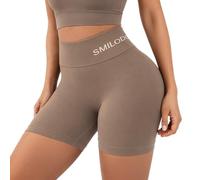 SMILODOX Shorts Damen Scrunch Azura - Seamless Radlerhose - High Waist Blickdichte Po Push Up Kurze Hose, Perfekte Länge für den Sommer, Größe:XS, Color:Hellbraun