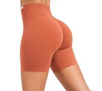 SMILODOX Sport Shorts Damen Amaze Pro, Seamless Blickdichte Radlerhose, Unsichtbarer Scrunch-Effekt, V-Shape High Waist Kurze Sporthose Biker Shorts Yoga Fitness Gym, Größe:M, Color:Cognac