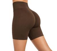 SMILODOX Sport Shorts Damen Amaze Pro, Seamless Blickdichte Radlerhose, Unsichtbarer Scrunch-Effekt, V-Shape High Waist Kurze Sporthose Biker Shorts Yoga Fitness Gym, Größe:XS, Color:Braun