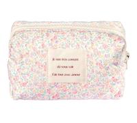 Sminra Make-up-Tasche mit Blumenmuster, Baumwolle, gesteppt, klein, Kosmetiktasche, Organizer, niedlich, ästhetisch, Kokette, tragbare Tasche, Kulturbeutel, für Damen und Mädchen, Reisezubehör,