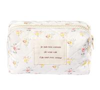 Sminra Make-up-Tasche mit Blumenmuster, Baumwolle, gesteppt, klein, Kosmetiktasche, Organizer, niedlich, ästhetisch, Kokette, tragbare Tasche, Kulturbeutel, für Damen und Mädchen, Reisezubehör,