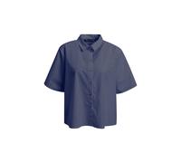 Kurzarmbluse SMITH & SOUL, Damen, Gr. M, blau (marine), Material: 70% Baumwolle, 27% Polyamid, 3% Elasthan, unifarben, regular fit normal, hoch geschlossener Ausschnitt, gerader Abschluss, Blusen, mit