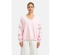 Sweatshirt SMITH & SOUL, Damen, Gr. S, rosa (sugar), Sweatware, Obermaterial: 70% Baumwolle, 20% Modal, 10% Polyester, bestickt, unifarben, oversize hüftbedeckend, V-Ausschnitt, angesetztes Bündchen,