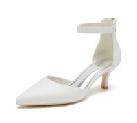 smlekwc Damen Zurück Reißverschluss Glitzer Brautschuhe Geschlossen Spitz Zehen Kleid Pumps Hochzeitsfeier Abschlussball Kätzchen Mittlere Absatz Schuhe,Elfenbein,42 EU