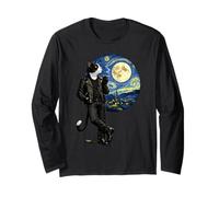 Smoking Cat Smoking Starry Night Painting Van Gogh Funny Tee Langarmshirt