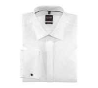 Smokinghemd OLYMP "Level Five body fit", Herren, Gr. 46, Normaler Arm, weiß, Web, Obermaterial: 97% Baumwolle, 3% Elasthan, unifarben, schmal, Umschlagmanschette, Hemden, Umschlagmanschetten,verdeckte