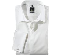 Smokinghemd OLYMP "No. Six super slim", Herren, Gr. 36, N-Gr, beige (hellbeige), Web, Obermaterial: 97% Baumwolle, 3% Elastolefin, festlich, sehr schmal, Umschlagmanschette, Hemden Smokinghemd, Umschl
