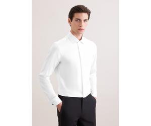 Smokinghemd SEIDENSTICKER "Schwarze Rose", Herren, Gr. L (42), normale Ärmellängen, weiß, 100% Baumwolle, unifarben, slim fit, Doppelmanschette, Hemden, Gala Uni (16324553-42) weiß