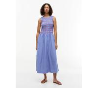 Smokkleid TOMMY HILFIGER "SMOCKING STRIPE NS MIDI DRESS", Damen, Gr. L (42/44), N-Gr, blau (stacking stp, verona blau), Web, Obermaterial: 100% Baumwolle, gestreift, regular fit wadenlang, Rundhals, K