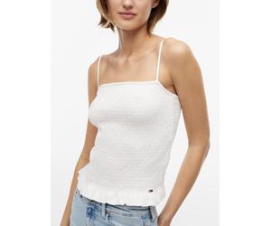 Smoktop TOMMY JEANS "TJW SLIM SMOCK STRAPPY TOP", Damen, Gr. S (36/38), ancient weiß, Web, Obermaterial: 87% Baumwolle, 10% Polyester, 3% Elasthan, unifarben, slim fit taillenlang, eckiger Ausschnitt,