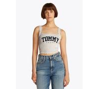 Smoktop TOMMY JEANS "TJW SMOCK VARSITY BRALETTE", Damen, Gr. S (36), beige (ecru), Jersey, Obermaterial: 100% Baumwolle, Smok-Optik, slim fit taillenlang, eckiger Ausschnitt, Tops, in Smok-Optik (2098