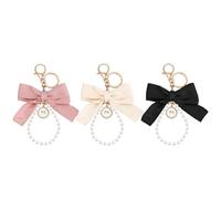 SMUOBT Niedliche Schleifen-Schlüsselanhänger für Damen, Perlen-Schlüsselanhänger für Autoschlüssel, weiße Schleife, Schlüsselanhänger, Zubehör, 2 Stück, 3 Stück, Rosa, Schwarz, Beige, Medium