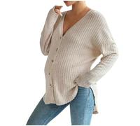 SMUXP Damen-Umstands-Strickjacke, langärmelig, Button-Down-Shirt, Still-Top, lässig, Schwangerschaft, Strickpullover, 2025, Frühling, Herbst, Mama-Kleidung, khaki, L