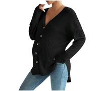 SMUXP Damen-Umstands-Strickjacke, langärmelig, Button-Down-Shirt, Still-Top, lässig, Schwangerschaft, Strickpullover, 2025, Frühling, Herbst, Mama-Kleidung, Schwarz , XL