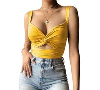 SMYTJSYC Sexy ärmelloses, kurzes bauchfreies Damen-Top, lässiges Tank-Top, Damen-Tanktop, weibliches Unterhemd, Gelb, Größe S