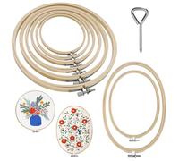 SNAIL GARDEN 8 Stück 8 Größen runde + ovale Stickrahmen-Set, Bambus-Stickringe, Kreuzstichrahmen 8 cm bis 26 cm, mit 1 Schraubendreher für handgefertigte Kunst, Handwerk, Nähen, Stickerei, Handwerk