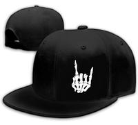Snapback Hüte für Männer Schädel Hut Flat Bill Hut für Jungen Snap Rucksack Baseball Cap Skelett Hand Schwarz, Rock and Roll, 1