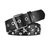 SNCEAW Nietengürtel, Punk-Rock-Nietengürtel mit hellen Pyramiden-Nieten, für Damen und Herren, 1 x schwarzer Stern, Fit Pant 31-36 inch