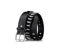 SNCEAW Nietengürtel, Punk-Rock-Nietengürtel mit hellen Pyramiden-Nieten, für Damen und Herren, 2 schwarze Rundnieten, Fit Pant 31-36 inch