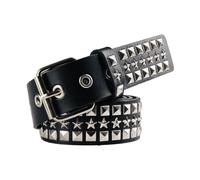 SNCEAW Nietengürtel, Punk-Rock-Nietengürtel mit hellen Pyramiden-Nieten, für Damen und Herren, Nieten und Stern, Fit Pant 31-36 inch