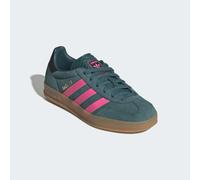 Sneaker ADIDAS ORIGINALS "GAZELLE INDOOR", Mädchen, Gr. 38,5, blau (rich grün, lucid pink, gold metallic), Leder, Synthetik, Schuhe Sneaker, für Kinder & Jugendliche (65252914-38,5) rich grün, lucid p