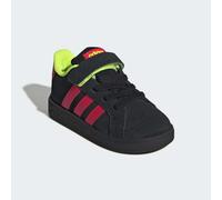 Sneaker ADIDAS SPORTSWEAR "GRAND COURT 2.0 KIDS", Mädchen, Gr. 23, core schwarz, lucid rot, lucid lemon, Leder, Synthetik, Textil, Schuhe Sneaker, für Kinder, mit Klettverschluss (19374266-23) core sc