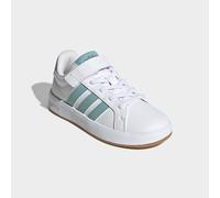 Sneaker ADIDAS SPORTSWEAR "GRAND COURT 3.0 FÜR KINDER", Mädchen, Gr. 28, blau (cloud weiß, mint ton, lucid tangerine), Synthetik, Textil, Schuhe Sneaker, mit Klettverschluss, für Kinder (30589316-28)