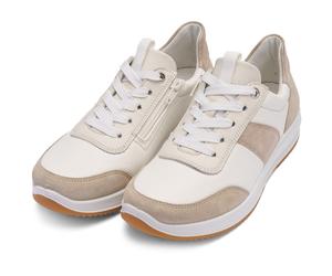 Sneaker ARA "OSAKA 3.0", Damen, Gr. 9,5 (44), beige (creme, sand), Glattleder, Lederimitat, Veloursleder, Reptilienprägung, Schuhe Sneaker, Freizeitschuh, Halbschuh, Schnürer, weicher Schaftrand, H-We