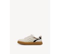 Plateausneaker TAMARIS, Damen, Gr. 36, creme kombiniert, Leder, Lederimitat, gesteppt, unifarben mit Farbeinsätzen, Schuhe Plateausneaker, Freizeitschuh, Halbschuh, Schnürschuh mit trendiger Zierstepp
