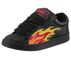 Sneaker BUFFALO "LIBERTY", Damen, Gr. 39, schwarz (schwarz, orange), Lederimitat, kontrastfarbene Details, Schuhe Sneaker, Freizeitschuh, Schnürschuh, Halbschuh mit trendigem Flammenmotiv (56627465-39