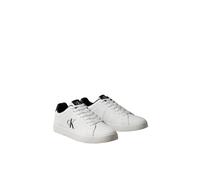 Sneaker CALVIN KLEIN "3 CUPSOLE DERBY PU SMO", Herren, Gr. 44, weiß (weiß, schwarz), Lederimitat, kontrastfarbene Details, unifarben mit Farbeinsatz, Basic, Schuhe Sneaker, Schnürschuh, Freizeitsneake