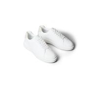 Sneaker CALVIN KLEIN "CHUNKY CUPSOLE LACEUP LTH BT AOP", Damen, Gr. 40, weiß, beige, Leder, Lederimitat, Schuhe Sneaker, Halbschuh, Freizeitschuh, Schnürschuh mit geprägtem Fersenbereich (57644130-40)