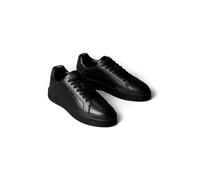 Sneaker CALVIN KLEIN "CHUNKY CUPSOLE LACEUP LTH BT AOP", Damen, Gr. 47, schwarz, Leder, Lederimitat, Schuhe Sneaker, Halbschuh, Freizeitschuh, Schnürschuh mit geprägtem Fersenbereich (64778766-47) sch