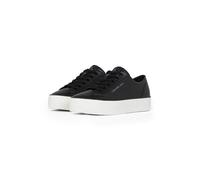 Sneaker CALVIN KLEIN JEANS "BOLD VULC FLATF LOW LTH IN", Damen, Gr. 41, schwarz-weiß (schwarz, weiß), Leder, unifarben, Schuhe Sneaker, Halbschuh, Schnürschuh, Freizeitschuh mit CK-Logo an der Ferse (