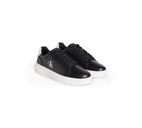 Sneaker CALVIN KLEIN JEANS "CHUNKY CUPSOLE MONO LTH", Herren, Gr. 44, schwarz-weiß (schwarz, weiß), Leder, unifarben mit Farbeinsatz, Schuhe Sneaker, Schnürschuh, Halbschuh, Freizeitsneaker mit seitli