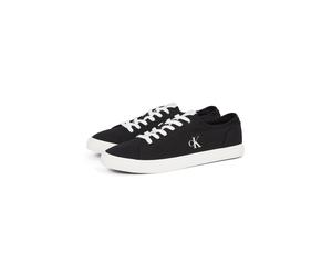 Sneaker CALVIN KLEIN JEANS "ESS VULC LOW MG CANVAS", Herren, Gr. 41, schwarz, weiß, Baumwolle, unifarben mit Farbeinsatz, Schuhe Sneaker, Schnürschuh, Halbschuh, Freizeitschuh in klassischer Optik (25