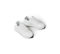 Sneaker CALVIN KLEIN JEANS "EVA RUNNER LACE UP MAT MIX", Damen, Gr. 36, weiß, silberfarben, Lederimitat, Textil, unifarben mit Farbeinsatz, Schuhe Sneaker, Halbschuh, Freizeitschuh, Schnürschuh mit le
