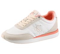 Sneaker CALVIN KLEIN JEANS "RETRO RUNNER ESS MIX MAT", Damen, Gr. 42, weiß, beige, rose, Leder, Textil, kontrastfarbene Details, Schuhe Sneaker, Schnürschuh, Runner-Sneaker, Freizeitschuh mit seitlich