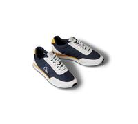 Sneaker CALVIN KLEIN JEANS "RETRO RUNNER ESS MIX MAT", Herren, Gr. 40, blau, weiß, gelb, Leder, Textil, kontrastfarbene Details, Schuhe Sneaker, Freizeitschuh, Halbschuh, Schnürschuh mit Logo-Emblem (