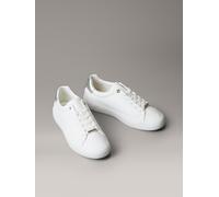 Sneaker CALVIN KLEIN "LACE UP SNEAKER W/SILVER BT CK", Damen, Gr. 39, silber (weiß, silberfarben), Leder, unifarben mit Farbeinsatz, Sportlich, Schuhe, Schnürschuh, Halbschuh, Freizeitschuh mit gepols