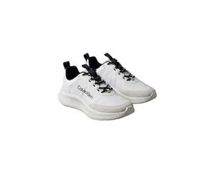 Sneaker CALVIN KLEIN "LIGHT EVA RUNN ESS LACEUP NY-SU", Herren, Gr. 44, weiß, schwarz, Leder, Textil, unifarben mit Farbeinsatz, Basic, Schuhe Sneaker, Freizeitschuh, Halbschuh, Schnürer mit CK-Schrif