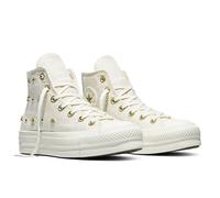 Sneaker CONVERSE "CHUCK TAYLOR ALL STAR LIFT PLATFORM HEATHERED GLAM", Damen, Gr. 42,5, weiß (egret, gold, schwarz), Synthetik, Schuhe Sneaker, für Freizeitaktivitäten, mit profiliertem Laufsohlenprof