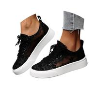 Sneaker Damen Freizeitschuhe Damen Bestickte Sneaker Spitze Atmungsaktive Stoffschuhe Elegante Frauen Schnürhalbschuhe Sommerschuhe Weiß Braut Stoff Turnschuhe Bequem Hochzeitsschuhe