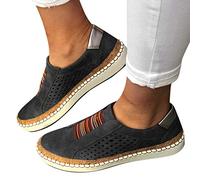 Sneaker Damen Schwarz Elegant Laufschuhe rutschfeste Slip On Leder Schuhe Fußballschuhe Leichtgewichts Atmungsaktiv Frauen Joggingschuhe Plateau Casual Große Größe Für Sporthalle Outdoor Jogging