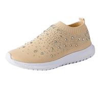 Sneaker Damen Slip on Weite Sport Barfußschuhe Damen Sommer Orthopädische Schuhe Bequeme Breite Füße Turnschuhe Women Leicht Barfuss Laufschuhe Elegant Freizeit Sportschuhe (Khaki, 37)