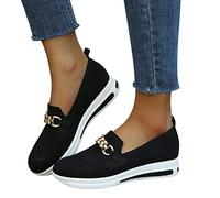 Sneaker Damen, Turnschuhe Damen Slip On Sportschuhe Laufschuhe mit Kette Plateau Schuhe Atmungsaktiv Leichte Schlupfschuhe Freizeitschuhe Outdoor Casual Bequeme Sneakers Walkingschuhe