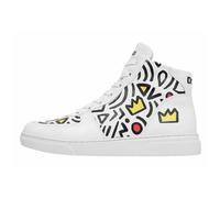 Sneaker DOGO "Ace Boots Abstract Outline White Damen High Sneaker, Ace Boots", Damen, Gr. 37, Normalschaft, weiß, Lederimitat, Schuhe Sneaker, Handgefertigt (46998264-37) weiß