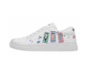 Sneaker DOGO "Ace Low-Top Sneaker Cats On The Beach Damen Sneaker", Damen, Gr. 36, Normalschaft, weiß, Lederimitat, Schuhe Sneaker, Handgefertigt (94190446-36) weiß