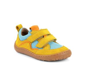 Sneaker FRODDO "Barefoot Base", Damen, Gr. 33, blau, gelb, Leder, Textil, Schuhe Sneaker, Klettschuh, Freizeitschuh, Barfußschuh mit Klettverschluss (25491722-33) blau, gelb