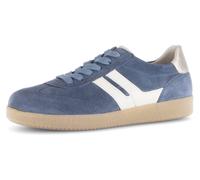 Sneaker GABOR, Damen, Gr. 40, blau (dunkelblau, sand), Glattleder, Veloursleder, kontrastfarbene Details, Schuhe Sneaker, Freizeitschuh, Halbschuh, Schnürschuh mit gepolstertem Schaftrand (52916650-40